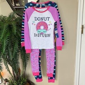 Brand New 2 Pack Pajama Set Donut Stripes Hearts Long Sleeve Top Pants Sleepwear